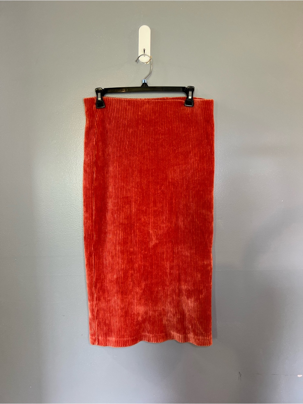 Anthropologie Orange Ribbed Velvet Pencil Skirt